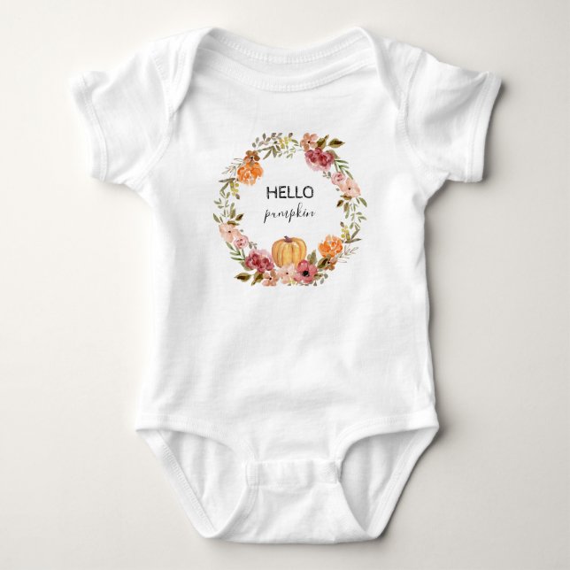 Hello Pumpkin Baby Bodysuit Fall Baby Shower (Front)