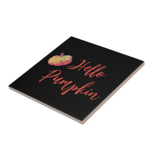 Hello Pumpkin Black Orange Fall Tile