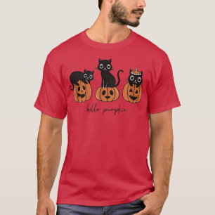 Hello Pumpkin Cats Pumpkin Carved Jack O Lantern C T-Shirt