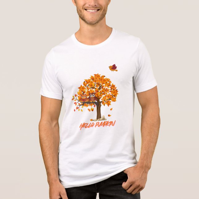 “Hello Pumpkin Cute Fall Halloween T-Shirt” Tri-Blend Shirt (Front)