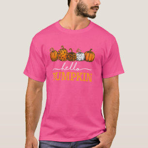 Hello Pumpkin Cute Fall Orange White Leopard Spot T-Shirt