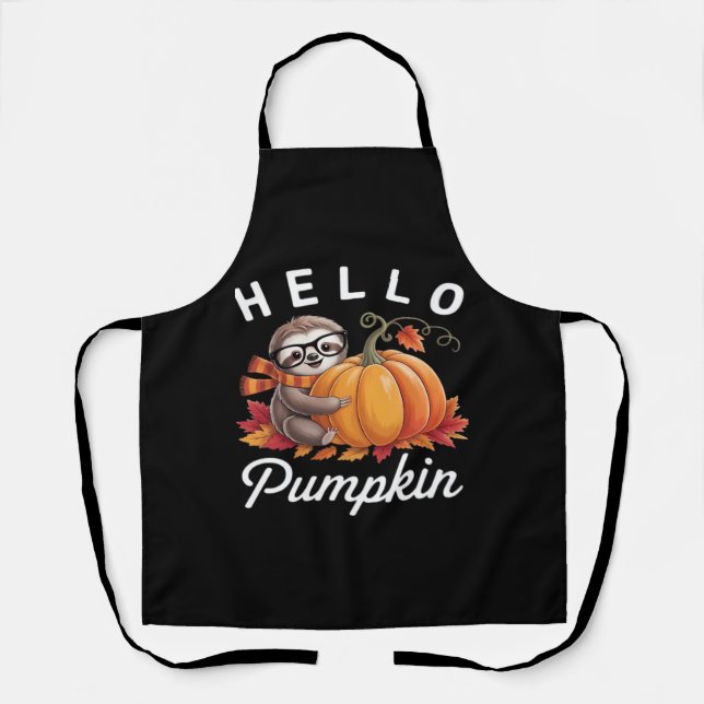 Hello Pumpkin - Cute Fall Sloth Autumn Leaves Foli Apron (Front)