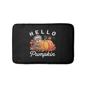 Hello Pumpkin - Cute Fall Sloth Autumn Leaves Foli Bath Mat
