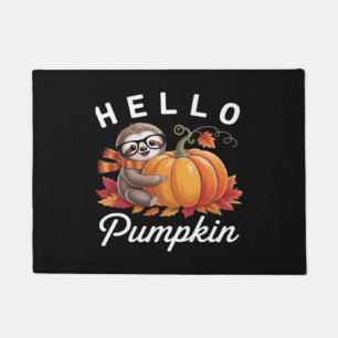 Hello Pumpkin - Cute Fall Sloth Autumn Leaves Foli Doormat