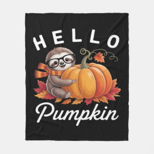 Hello Pumpkin - Cute Fall Sloth Autumn Leaves Foli Fleece Blanket