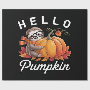 Hello Pumpkin - Cute Fall Sloth Autumn Leaves Foli Wrapping Paper