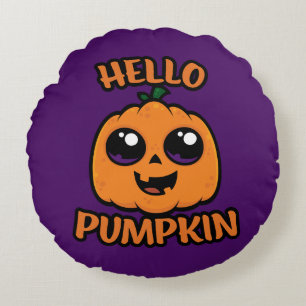 Hello Pumpkin Cute Halloween Jack-O-Lantern Round Cushion