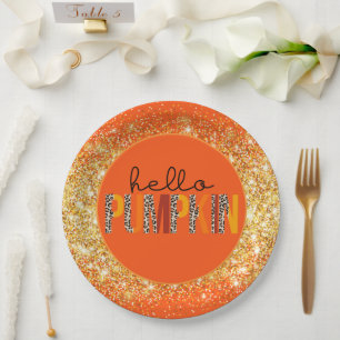 Hello Pumpkin Fall Autumn Customise Colour Paper Plate