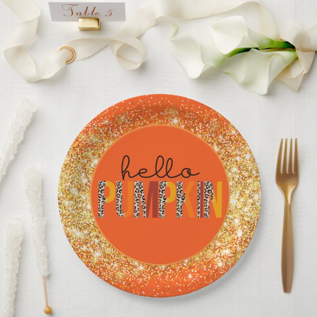 Hello Pumpkin Fall Autumn Customise Colour Paper Plate (Wedding)