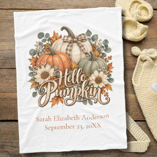 Hello Pumpkin Fall Autumn Floral Personalised Baby Fleece Blanket