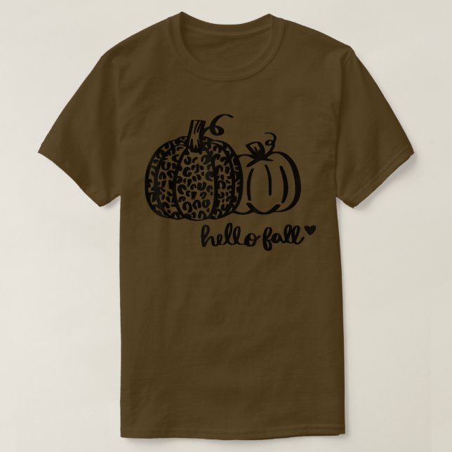 Hello Pumpkin Fall Autumn pumpkin leopard  T-Shirt (Design Front)