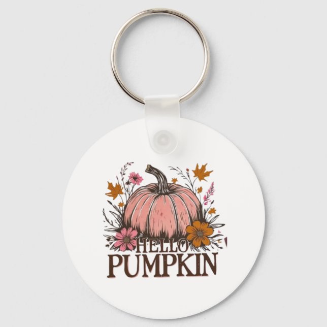 Hello Pumpkin Fall Floral Design 🎃🍂 Key Ring (Front)