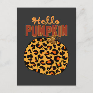 Hello Pumpkin - Fall Leopard Print Postcard