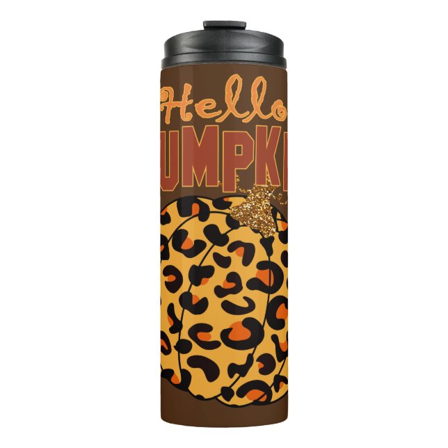 Hello Pumpkin - Fall Leopard Print Thermal Tumbler (Front)