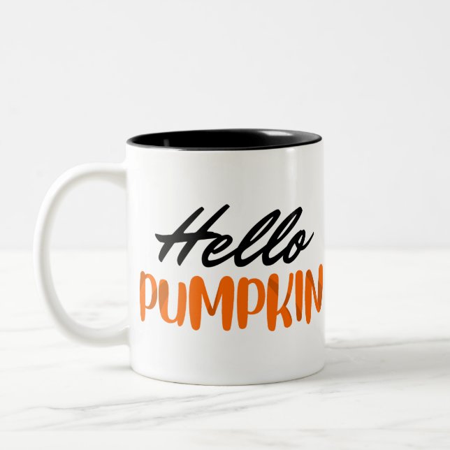 Hello Pumpkin Fall Season Autumn Two-Tone Coffee Mug (Left)