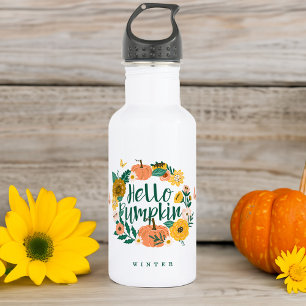 Hello Pumpkin Fall Wildflowers Butterfly Wreath 532 Ml Water Bottle