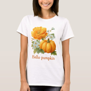 Hello Pumpkin Floral Halloween Design T-Shirt