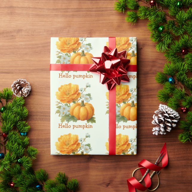 Hello Pumpkin Floral Halloween Design Wrapping Paper (Holiday Gift)
