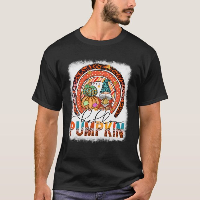 Hello Pumpkin Gnome Rainbow Leopard Fall Autumn Th T-Shirt (Front)