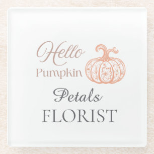 Hello Pumpkin Halloween Florist Business Branding Glass Coaster