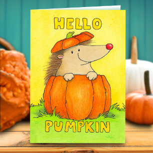 Hello Pumpkin - Hedgehog in a Pumpkin Greeting Card