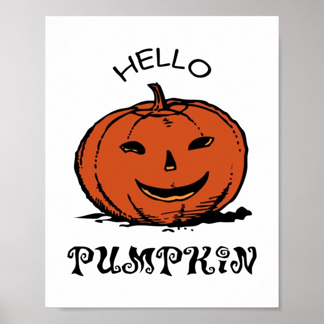 Hello pumpkin jack-o-lantern illustration, Black Poster (Front)