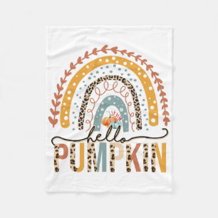Hello Pumpkin Leopard Rainbow Autumn Season Fall V Fleece Blanket