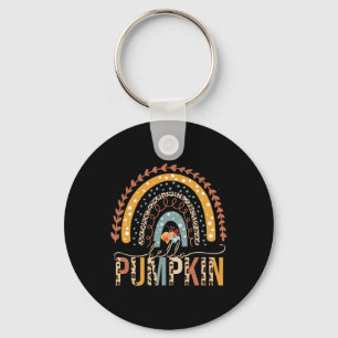 Hello Pumpkin Leopard Rainbow Autumn Season Fall V Key Ring