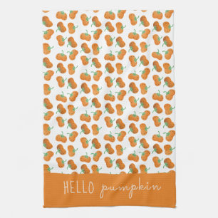Hello Pumpkin Pattern Fall Orange Green Tea Towel