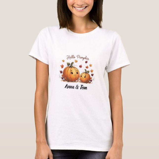 Hello Pumpkin Personalised Couples T-shirt (Front)