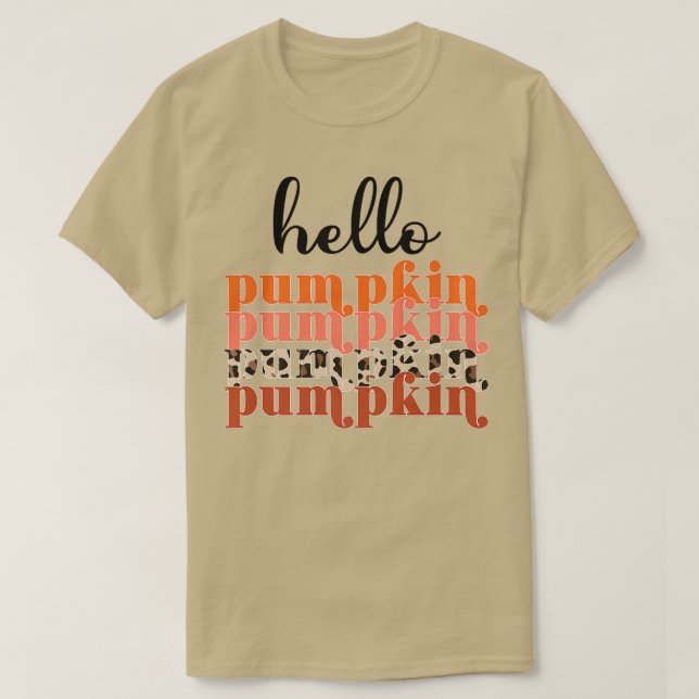Hello Pumpkin Retro Leopard Hello Fall Autumn Wome T-Shirt (Design Front)