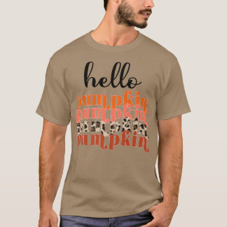 Hello Pumpkin Retro Leopard Hello Fall Autumn Wome T-Shirt