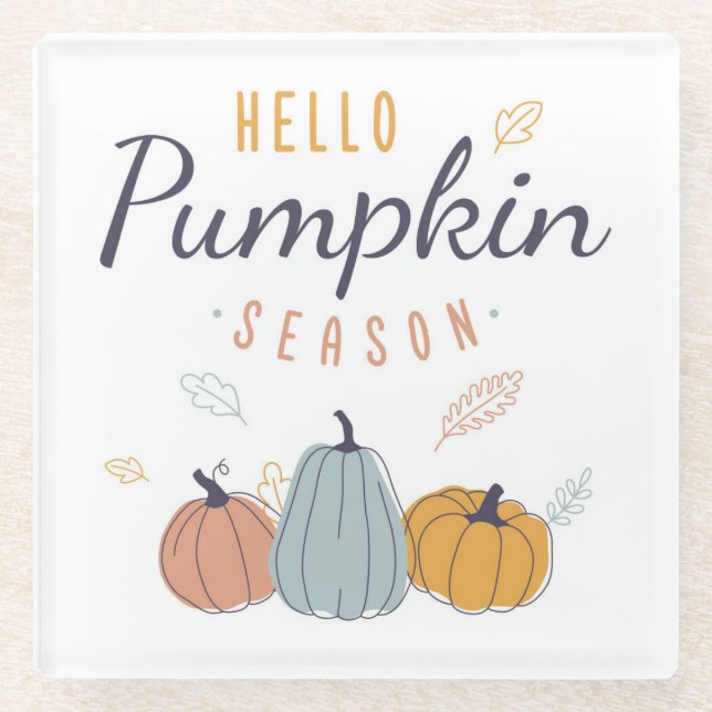Hello Pumpkin Season Glass Coaster (Front)