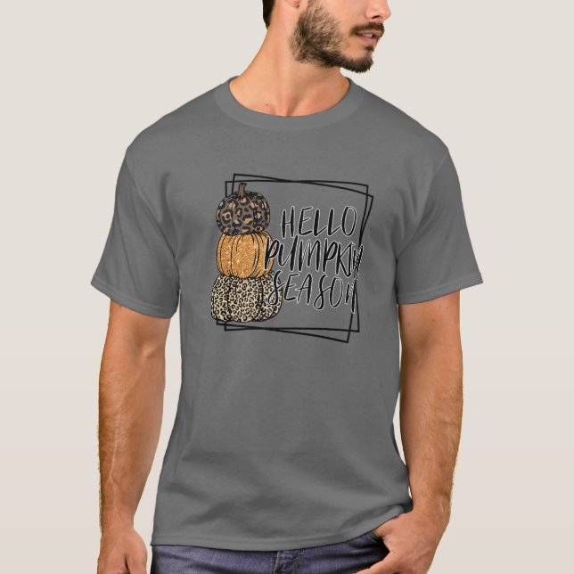 Hello Pumpkin Season Leopard Autumn Season Lovers T-Shirt (Front)
