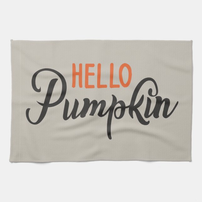 "Hello Pumpkin" silver-beige with modern Letters Tea Towel (Horizontal)
