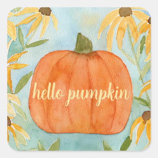 Hello Pumpkin Stickers Autumn Watercolor  (Front)
