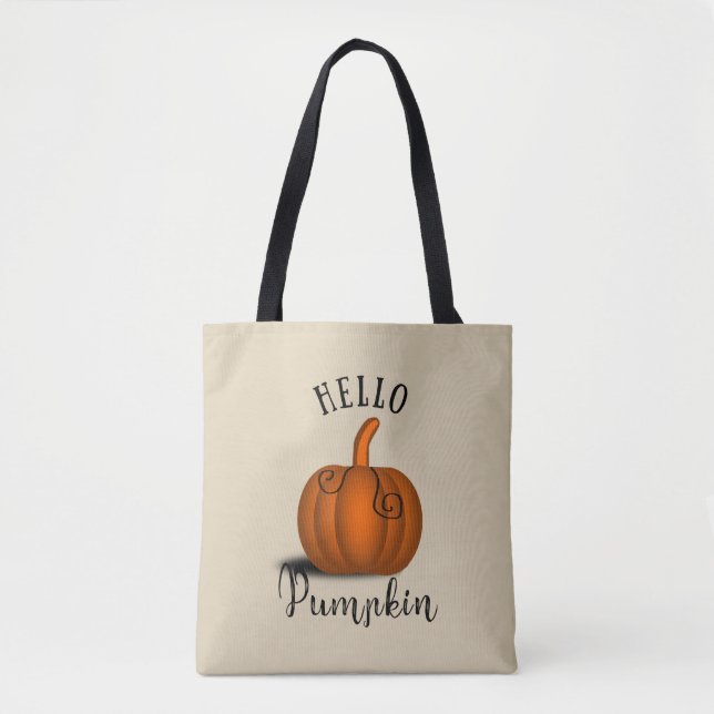 Hello pumpkin watercolor funny fall autumn tote bag (Front)