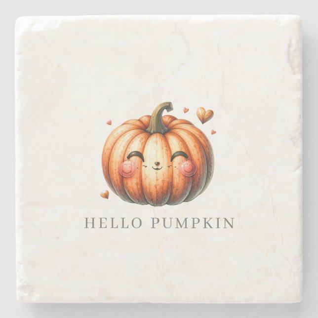 Hello Pumpkin Whimsical Minimalist Custom  Stone Coaster (Front)