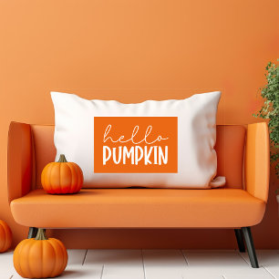 Hello Pumpkin White Text On Orange Background Lumbar Cushion