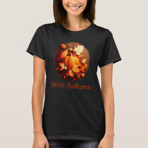 Hello Pumpkin with Leaves for Autumn Season Lovers T-Shirt