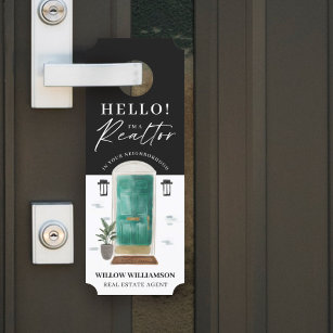 Hello Real Estate Agent Jade Watercolor Front Door Door Hanger