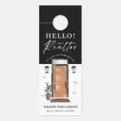 Hello Real Estate Agent Wood Watercolor Front Door Door Hanger (Front)