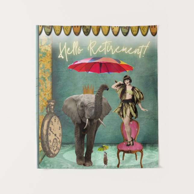 Hello Retirement Fun and Funky  Tapestry (Front)