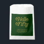 Hello Retro Green and Gold 50th Birthday Party  Favour Bags<br><div class="desc">Celebrate a milestone in style with the Hello Fifty Retro 50th Birthday Party theme, featuring bold modern-retro typography and a chic green-and-gold design perfect for marking five fabulous decades. This coordinated collection includes customisable invitations, welcome signs, napkins, plates, cups, and thank-you cards—everything you need to host a stylish and memorable...</div>