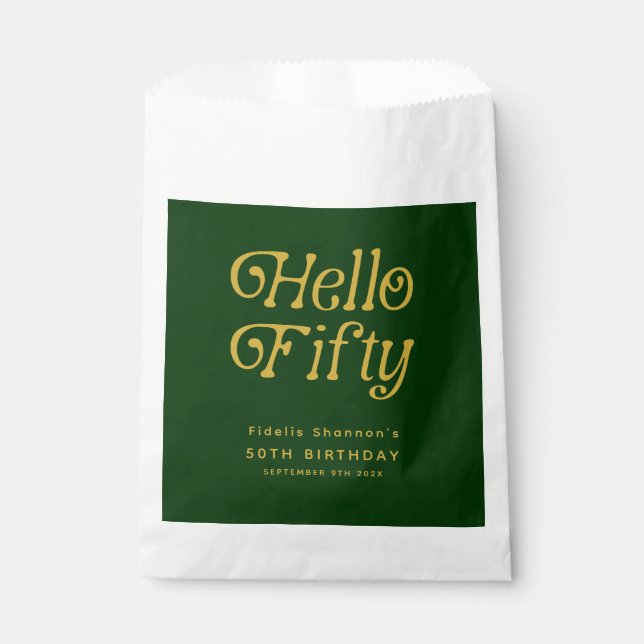 Hello Retro Green and Gold 50th Birthday Party  Favour Bags (Front)
