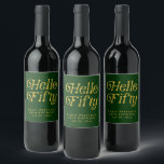 Hello Retro Green and Gold 50th Birthday Party Wine Label<br><div class="desc">Toast to five fabulous decades with this Hello Fifty Retro 50th Birthday Party Wine Label, featuring bold modern-retro typography in a chic green-and-gold design with elegant golden accents. Perfect for adding a personalised touch to your wine bottles, this customisable 50th birthday wine label brings sophistication to your party décor, bar...</div>