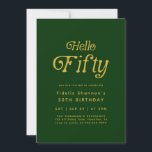 Hello Retro green & gold 50th Birthday Invitation<br><div class="desc">Celebrate your milestone in style with this Hello Fifty Retro 50th Birthday Invitation, designed with bold typography and a chic green-and-gold retro-inspired layout that perfectly sets the tone for your celebration. This customisable 50th birthday party invitation is ideal for elegant dinners, cocktail parties, or fun backyard gatherings, allowing you to...</div>