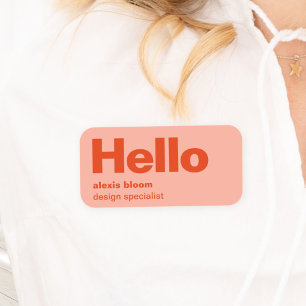 Hello Retro Modern Red and Pink Stylish Trendy Name Tag