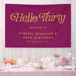 Hello Retro wine red & gold 30th Birthday Welcome Banner<br><div class="desc">Celebrate a new decade with this Hello Thirty Retro 30th Birthday Welcome Banner, designed with bold modern-retro typography in a sleek black-and-white style that makes a timeless statement. Perfect for both indoor and outdoor celebrations, this customisable 30th birthday banner is great for highlighting the guest of honour, decorating your venue,...</div>