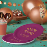 Hello Retro wine red & gold 30th Birthday Welcome Paper Plate<br><div class="desc">Mark your milestone in style with these Hello Thirty Retro 30th Birthday Paper Plates, featuring bold retro lettering in a rich wine red paired with shimmering gold accents. Perfect for adding a touch of sophistication to your party, these durable plates make serving easy while elevating your table décor. Personalise with...</div>